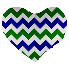 Blue And Green Chevron Large 19  Premium Flano Heart Shape Cushions