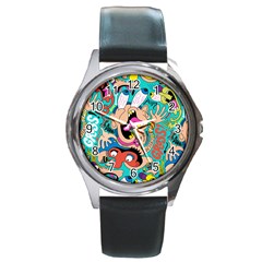 Cartoons Funny Face Patten Round Metal Watch