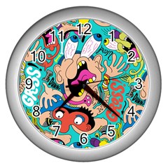 Cartoons Funny Face Patten Wall Clocks (Silver) 