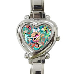 Cartoons Funny Face Patten Heart Italian Charm Watch