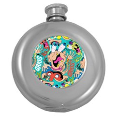 Cartoons Funny Face Patten Round Hip Flask (5 oz)