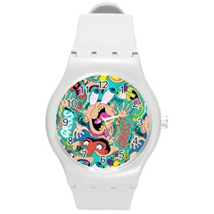 Cartoons Funny Face Patten Round Plastic Sport Watch (M)