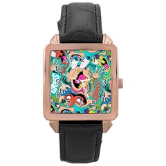 Cartoons Funny Face Patten Rose Gold Leather Watch 