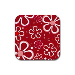 Flower Red Cute Rubber Coaster (Square) 