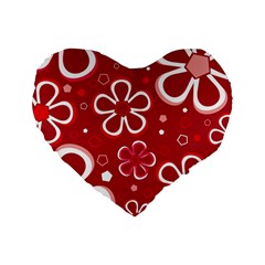 Flower Red Cute Standard 16  Premium Flano Heart Shape Cushions