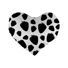 Black Strawberries Pattern Standard 16  Premium Heart Shape Cushions by Valentinaart