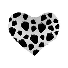 Black Strawberries Pattern Standard 16  Premium Flano Heart Shape Cushions