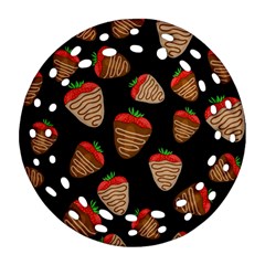 Chocolate Strawberries Pattern Ornament (round Filigree)  by Valentinaart