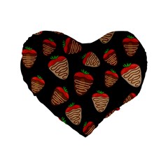 Chocolate Strawberries Pattern Standard 16  Premium Flano Heart Shape Cushions