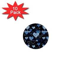 Blue Harts Pattern 1  Mini Buttons (10 Pack)  by Valentinaart