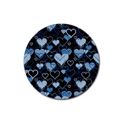 Blue Harts Pattern Rubber Coaster (round)  by Valentinaart