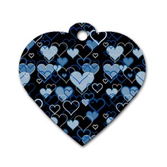 Blue Harts Pattern Dog Tag Heart (two Sides) by Valentinaart