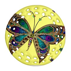Butterfly Mosaic Yellow Colorful Round Filigree Ornament (2side) by Amaryn4rt