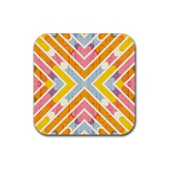 Line Pattern Cross Print Repeat Rubber Coaster (square)  by Amaryn4rt