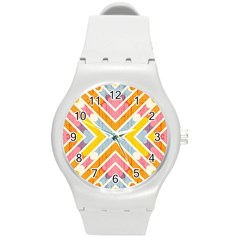 Line Pattern Cross Print Repeat Round Plastic Sport Watch (m) by Amaryn4rt