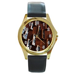 Abstract Architecture Building Business Round Gold Metal Watch