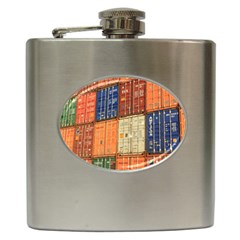 Blue White Orange And Brown Container Van Hip Flask (6 Oz)