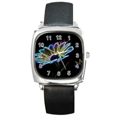 Flower Pattern Design Abstract Background Square Metal Watch