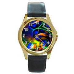 Light Texture Abstract Background Round Gold Metal Watch