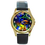 Light Texture Abstract Background Round Gold Metal Watch Front