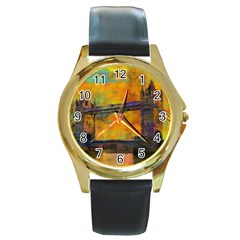 London Tower Abstract Bridge Round Gold Metal Watch by Amaryn4rt