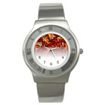 Effect Pattern Brush Red Stainless Steel Watch Front