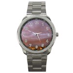 Rain Rainbow Pink Clouds Sport Metal Watch Front