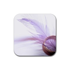 Ring Feather Marriage Pink Gold Rubber Coaster (square)  by Amaryn4rt