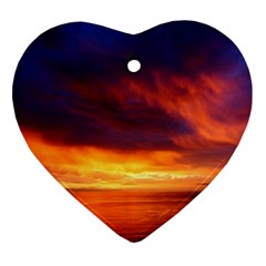 Sunset The Pacific Ocean Evening Heart Ornament (2 Sides) by Amaryn4rt