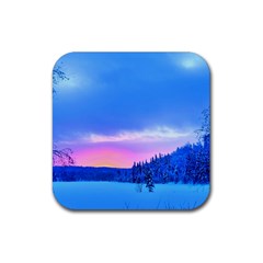 Winter Landscape Snow Forest Trees Rubber Coaster (square)  by Amaryn4rt