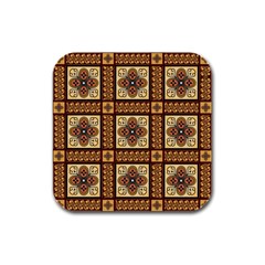 Batik Flower Brown Rubber Square Coaster (4 pack) 