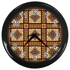 Batik Flower Brown Wall Clocks (Black)