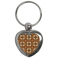 Batik Flower Brown Key Chains (Heart) 