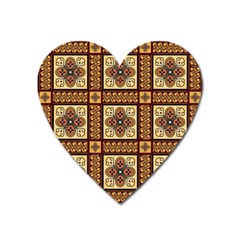 Batik Flower Brown Heart Magnet