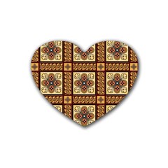 Batik Flower Brown Rubber Coaster (Heart) 