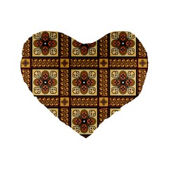 Batik Flower Brown Standard 16  Premium Flano Heart Shape Cushions