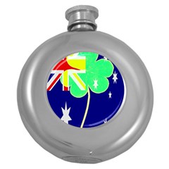 St  Patrick Australia And Ireland Irish Shamrock Australian Country Flag  Round Hip Flask (5 Oz) by yoursparklingshop