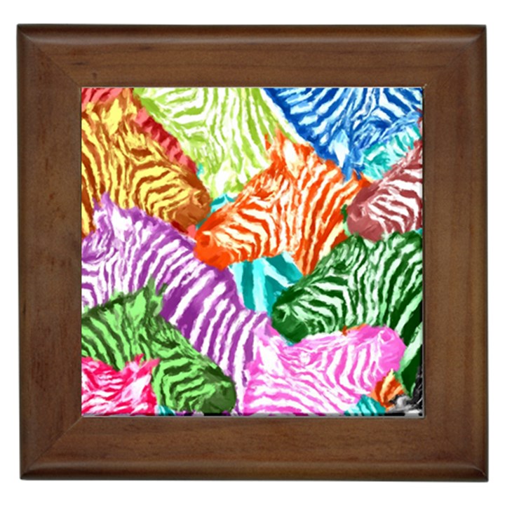Zebra Colorful Abstract Collage Framed Tiles