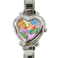 Zebra Colorful Abstract Collage Heart Italian Charm Watch by Amaryn4rt