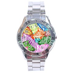 Zebra Colorful Abstract Collage Stainless Steel Analogue Watch