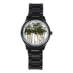 Bamboo Plant Wellness Digital Art Stainless Steel Round Watch