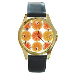 Orange Discs Orange Slices Fruit Round Gold Metal Watch