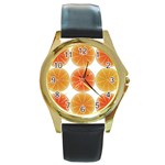 Orange Discs Orange Slices Fruit Round Gold Metal Watch Front