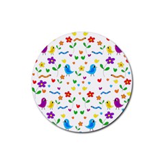 Cute Birds And Flowers Pattern Rubber Round Coaster (4 Pack)  by Valentinaart