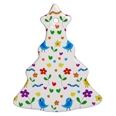 Cute Birds And Flowers Pattern Christmas Tree Ornament (2 Sides) by Valentinaart