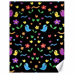 Cute Birds And Flowers Pattern - Black Canvas 18  X 24   by Valentinaart