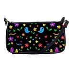 Cute birds and flowers pattern - black Shoulder Clutch Bags Front