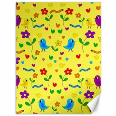 Yellow Cute Birds And Flowers Pattern Canvas 36  X 48   by Valentinaart