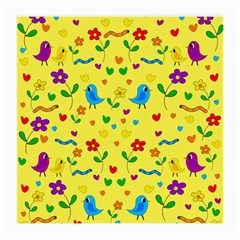 Yellow Cute Birds And Flowers Pattern Medium Glasses Cloth