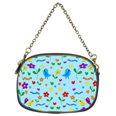 Blue Cute Birds And Flowers  Chain Purses (two Sides)  by Valentinaart